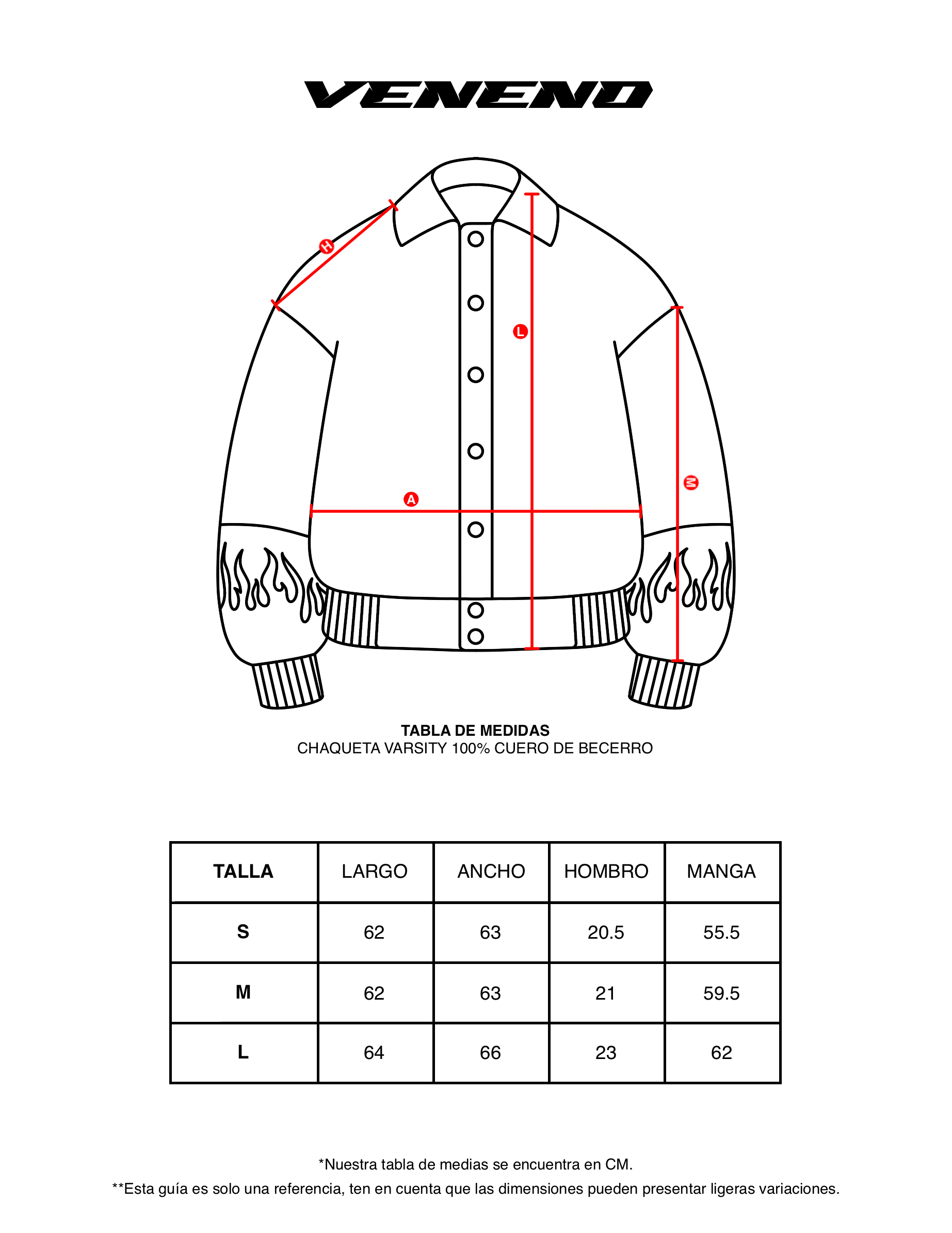VENENO CHAQUETA CUERO VARSITY FLAMES